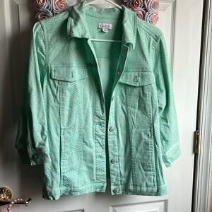 Denim and company mint green snake print 3/4 sleeve denim jacket